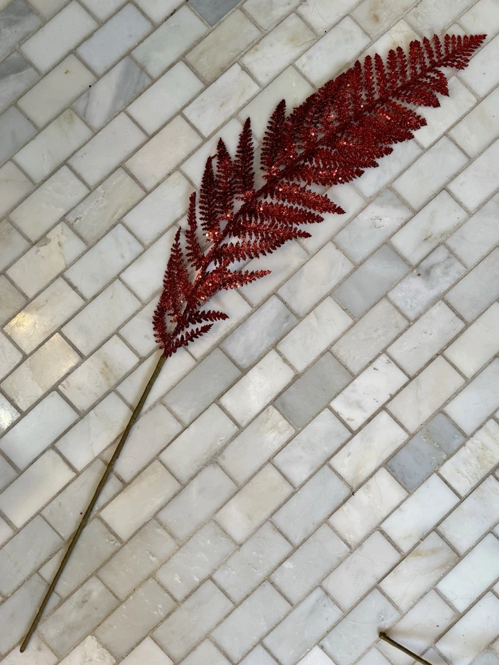 "Juego de 3 tallos florales de helecho rojo brillo selecciones de árbol de Navidad 40"" de largo" Foto 3 de 4
