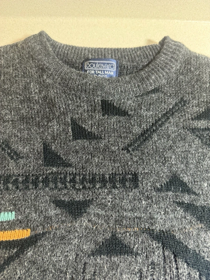 NUEVO Suéter Pullover Boulevard Vintage Para Hombres LT Geométrico Acrílico Para Hombres Altos Foto 3 de 4