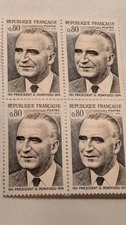 Vintage French postal stamp. Block of four President Georges Pompidou