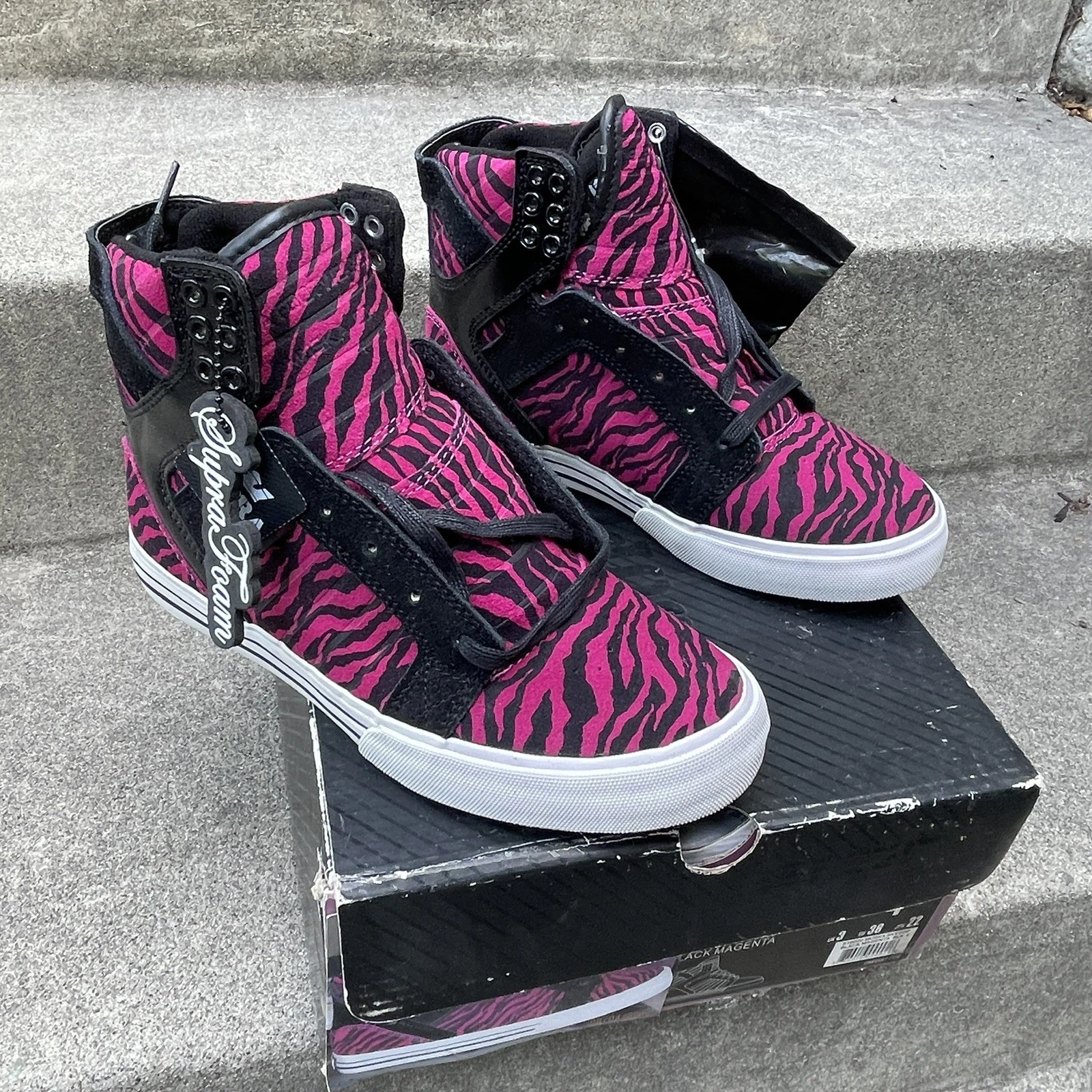 Supra / Muska 001 Skytop / Size 4 / Black Magenta / Tiger Striped NEW w/ box