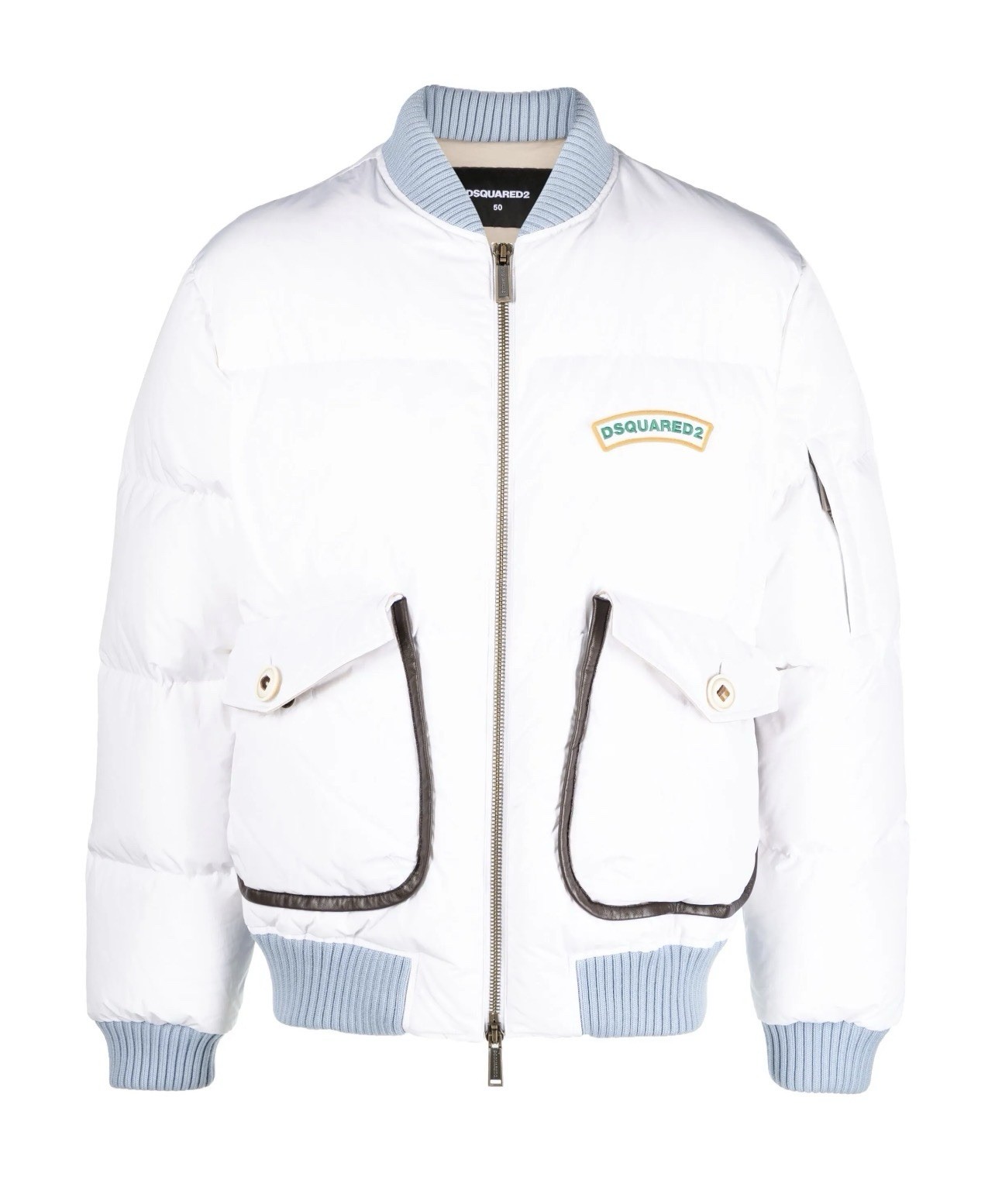 NEW With Tag / DSQUARED2 Men White Logo-Print Puffer Bomber Jacket Size 50 / L
