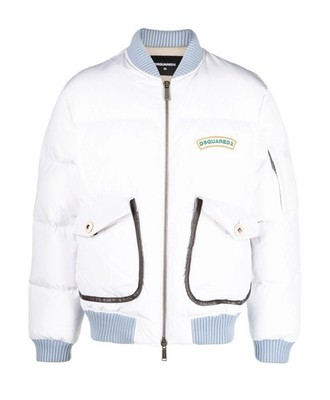 NEW With Tag / DSQUARED2 Men White Logo-Print Puffer Bomber Jacket Size 50 / L