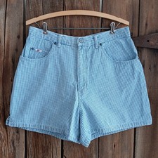 Bill Blass VTG 90s High Waisted Gingham Denim Shorts Cotton Womens Size 14 A