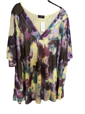 Lane Bryant Blouse Top Multicolored Paint Splattered V Neck 26 / 28 Lined NWT