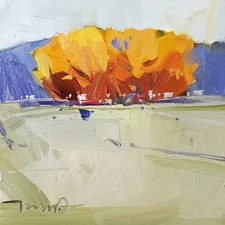 Impressionist Landscape PRINT by Artist Jose Trujillo Lush Blue Hills 16x16"