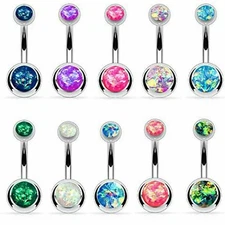 10 or 8 Belly Button Ring Double Gem Nasty Steel Navel Body Piercing Jewelry