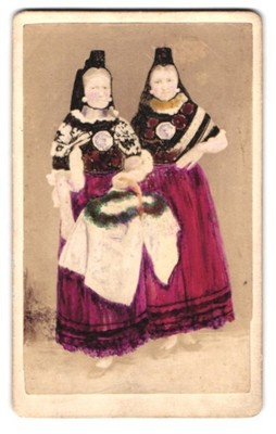 Photograph Portrait Two Women in Costume with Basket in Hand 