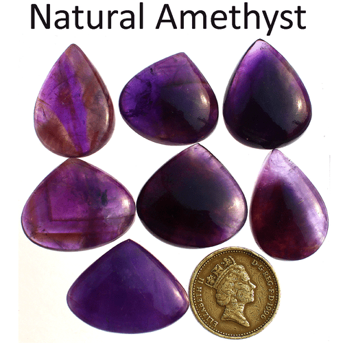 7 Pcs Natural Amethyst Rich Purple Top Grade 22.7mm-29mm Pear Cabochon Gemstones - Picture 5 of 10