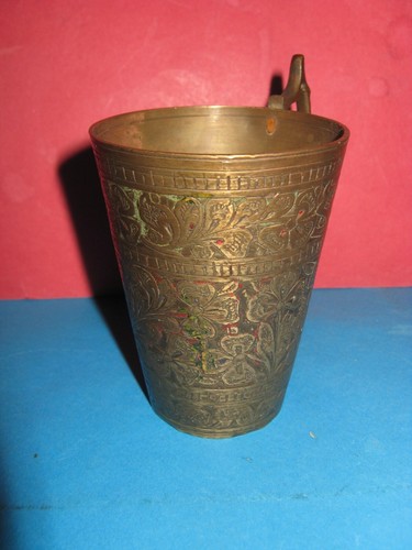 Old collectible English bronze cup with handle and floral ornaments - RARE! - Picture 2 of 18