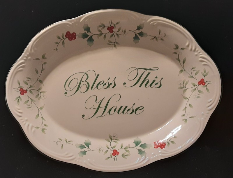 Pflatzgraff Winterberry "Bless This House" Oval Plate/Platter Christmas Winter