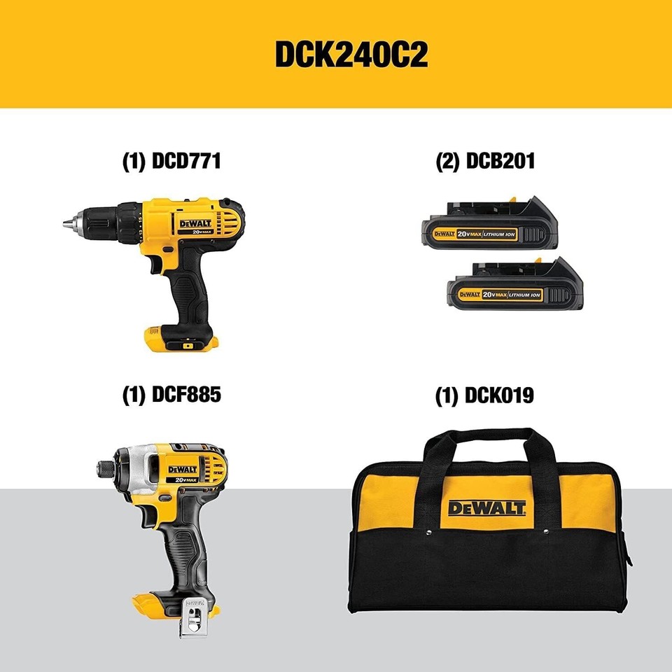 DEWALT DCK240C2 20V Impact Driver Combo Kit 885911343046 eBay