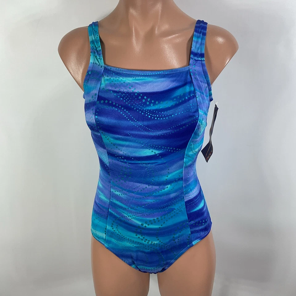 Traje de baño Jantzen vintage años 90 de una pieza control de barriga acuarela metálico nuevo con etiquetas 12 Foto 4 de 4