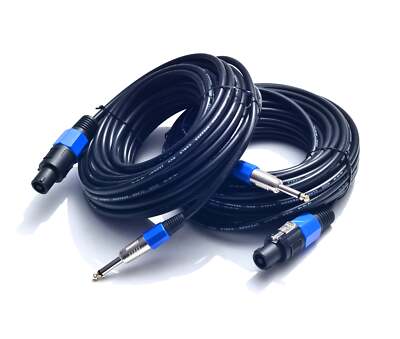 2Pack 50 ft Speakon to 1/4'' Male Speaker Cables, Professional Audio Amplifier