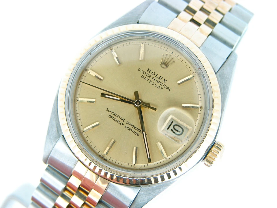 Rolex Datejust Mens 2Tone Stainless Steel Yellow Gold Watch Champagne Dial 1601