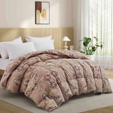 Soft Oversize Boho Paisley Flower Print Down Comforter, King Queen Bed Blanket