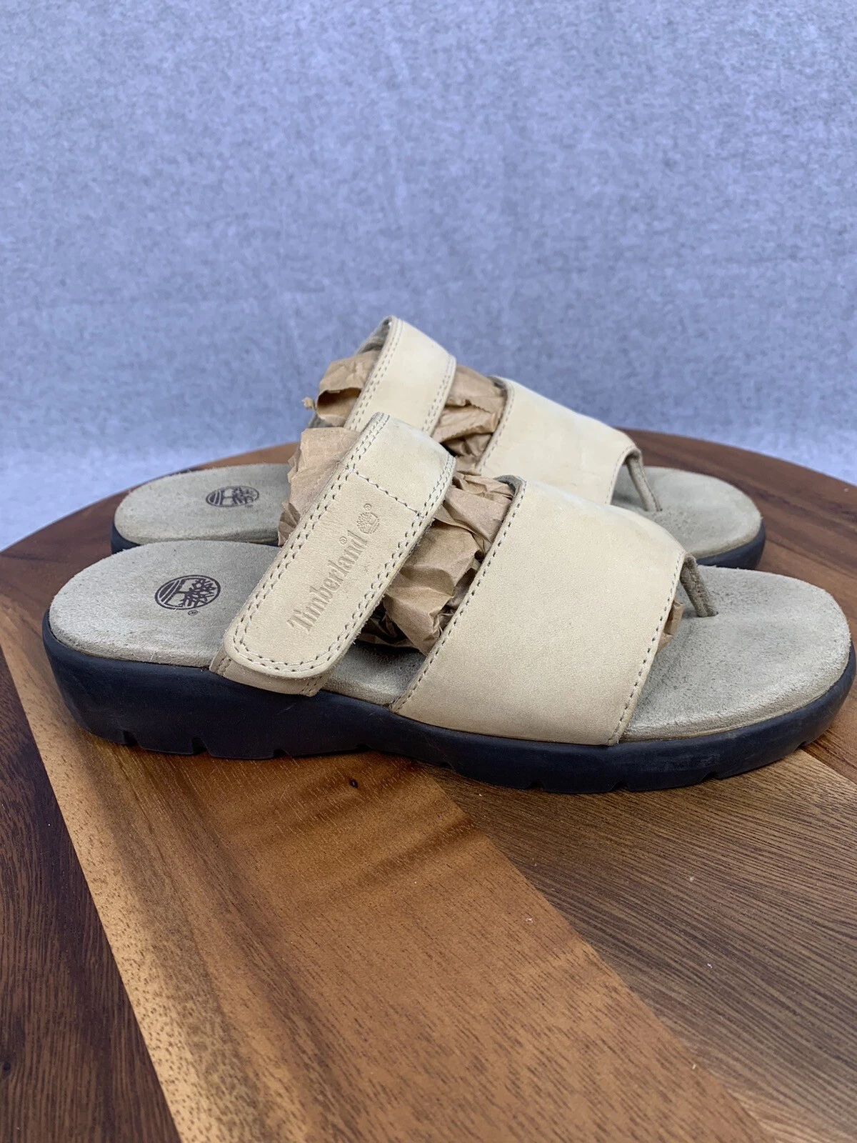 Timberland sandali con plateau grossi donna 8 tanga slide tomaia in pelle beige