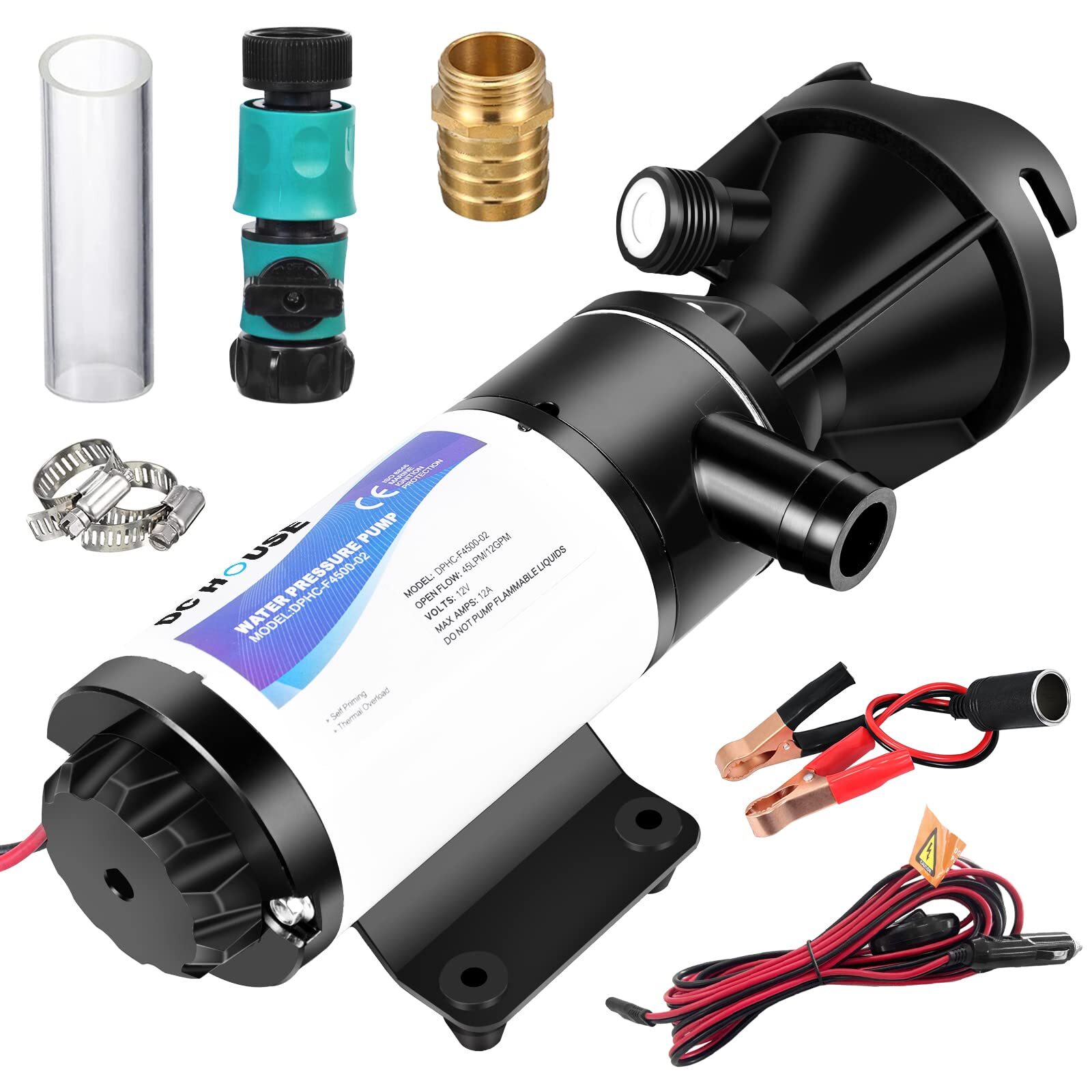 RV Macerator Pump 12V 12 GPM, Portable Waste Water Pump with Garden Hose Disc...