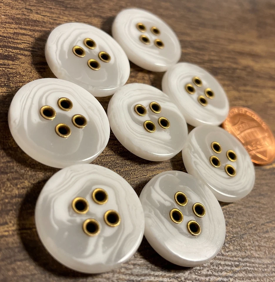 8 botones de metal vintage NOS de plástico blanco roto y latón tono 13/16" 20 mm 13607 Foto 3 de 4