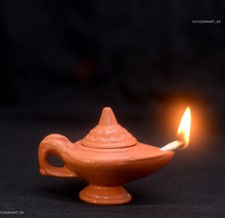 Handmade Aladdin Clay Oil Lamp Pot Separate Lid Self Handle Home Yoga Meditation