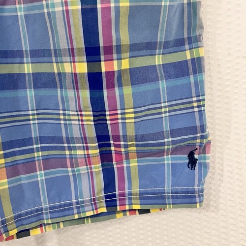 POLO RALPH LAUREN Boys Blue Pink Plaid Logo Board Shorts Lined Youth XL 18-20 - Picture 2 of 7