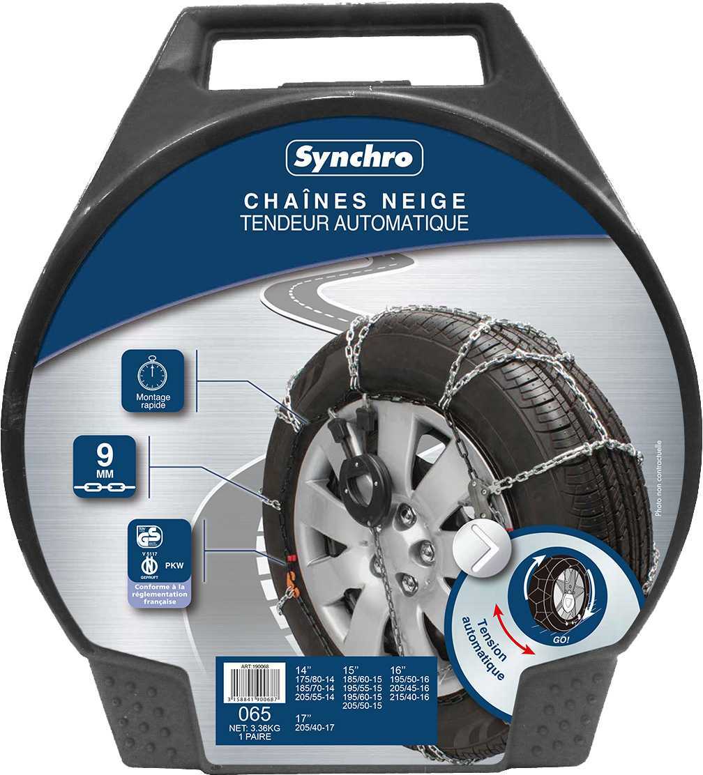 Chaînes Neige - SYNCHRO - Modèle 100 - Tension Automatique - Maillon 9 Mm - Coffret Avec Gants - Auto