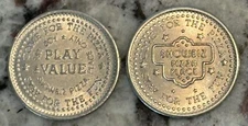 2  RARE 1980's SILVER tone  SHOWBIZ PIZZA PLACE Tokens  FREE SHIPPING