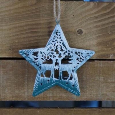 Hängende rustikale grüne Metall Stern x 12 cm - Weihnachtsbaum Aufsteller Dekoration