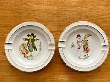 Limoges France Inverno and Estate 4.9" Round Ashtrays with Gold Rim - Set of 2