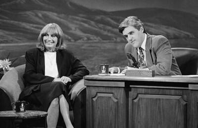 Penny Marshall during an interview with host Jay Leno on June - 1992 TV Photo 2