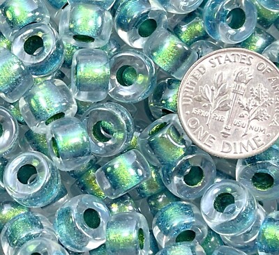 Miyuki Pony, Roller Beads, 9mm, Crystal W/ Emerald  Color Lining, 10 Pcs, 50