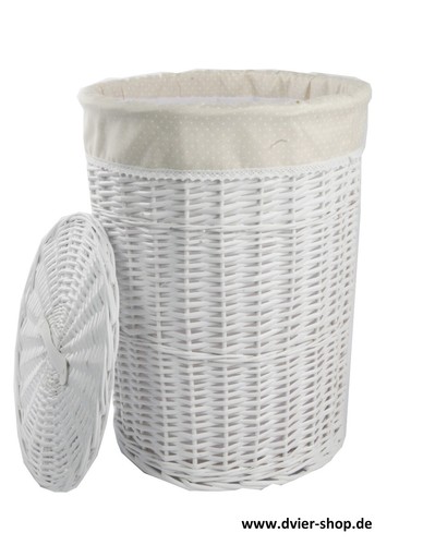 Wäschekorb weiß rund weide m. Bezug creme weiß D.39 H.55 03WRd - Bild 1 von 3