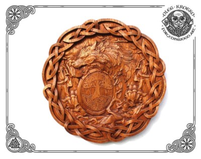 Fenrir Wolf Tyr Odin Viking Valhalla Heim Dekoration Norse Thor Holz Bild Pagan