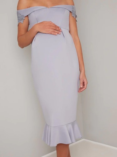 New Size 8 Maternity Embroidered Bodycon Dress By Chi Chi London Pale Blue - Picture 4 of 5