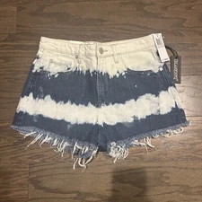 BLANK NYC The BARROW Hi Rise Cut Off Shorts Womens 27 Blue White Tie Dye Cotton