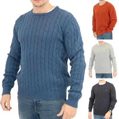 Crew Clothing Herren Ruderer Pullover Zopfmuster Rundhals Bio Baumwolle mittelschwer