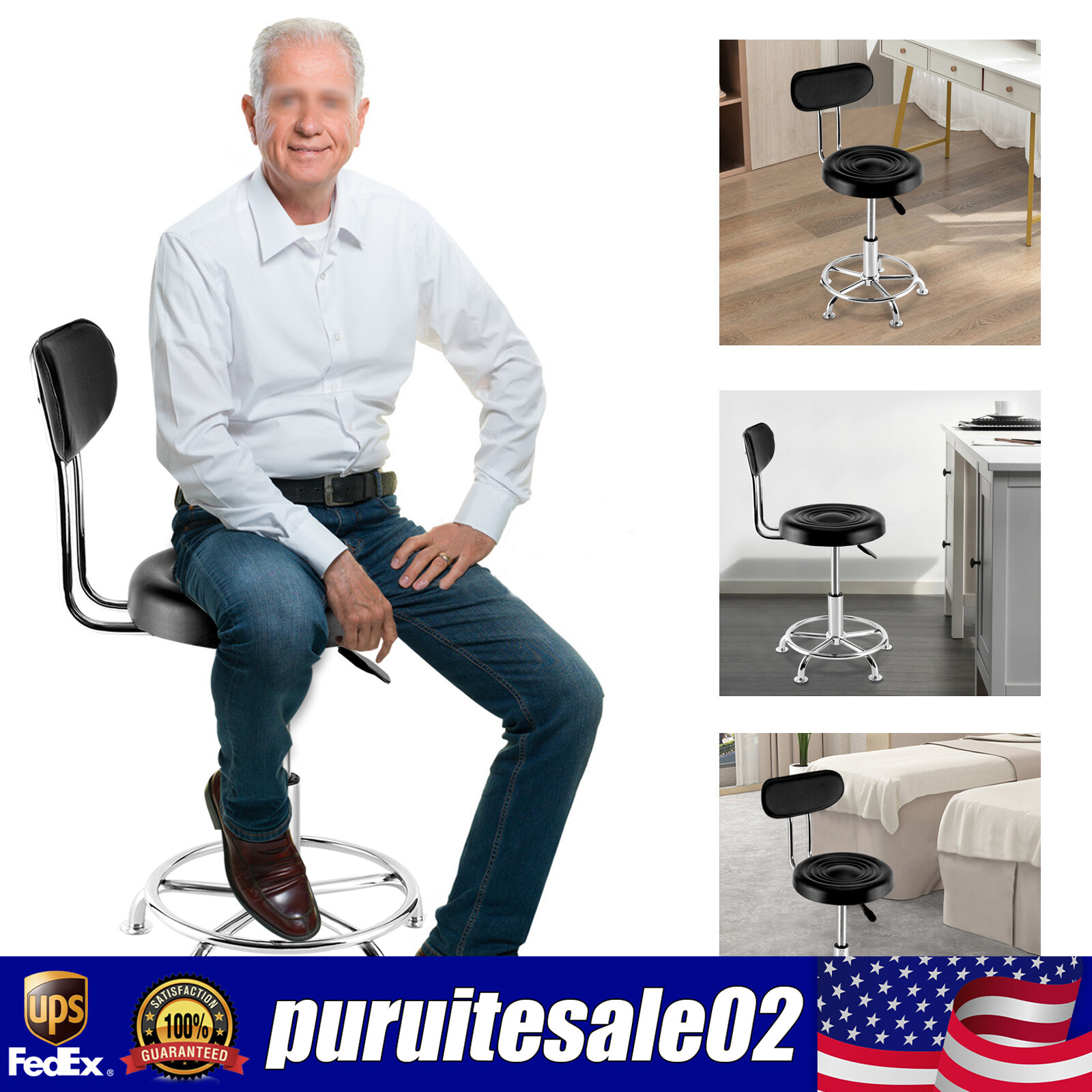 Work Shop Stool Bench Hydraulic Chair Bar Garage Adjustable Height&Back&Footrest