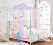 Princess Canopy Bed Curtain Queen, Bed Canopy Scarf Valance with Twin Rainbow
