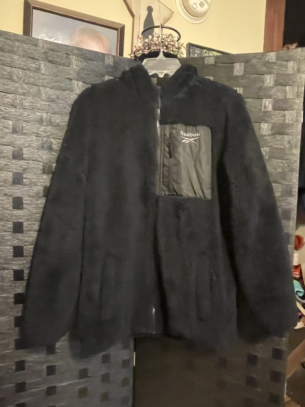 Reebok Unisex Lightweight Fleece Jacket Black Size LG Hoodie Sherpa Full Zip