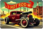 Vintage Hot Rod Garage Print Aesthetic Tin Metal Signs Home Décor 8x12
