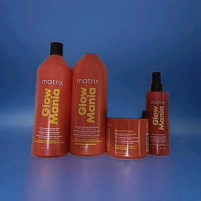Matrixs GLOWMANIA SHAMPOO  AND CONDITIONER PLU MASK 33OZ  PLUS LEAVE IN SPRAY8oz