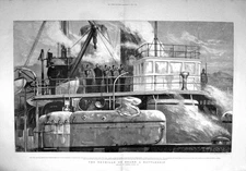 Original Old Antique Print 1894 Reveille Board Battle Ship Bugles War Fine Art