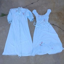 Vintage Laros Nightgown Robe Set Light Blue Small 34