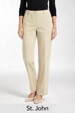 St John Sport Pants Women s 10 Beige Straight Leg Stretch Casual Career Twill