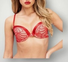Fredericks of Hollywood Exxtreme Tuxedo Lace Padded Underwire Bra Red 32D NWT