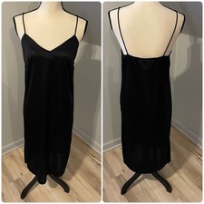 Vintage Slip Dress Lingerie Midi Gown Size 12 Black Satin USA Made