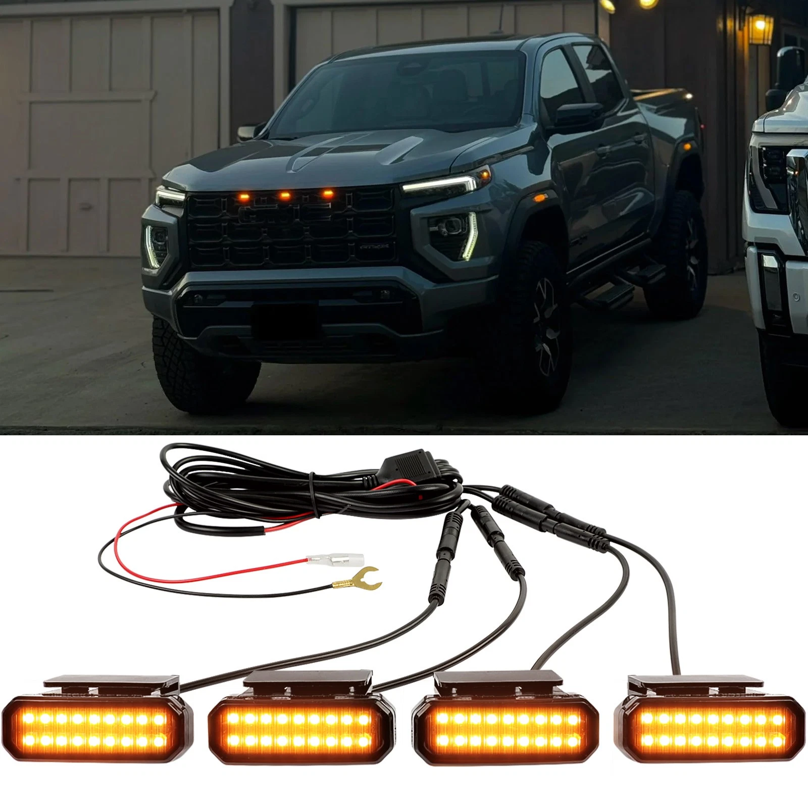 For GMC Canyon Amber LED Marker Front Grille Grill Light Kit Smoked Raptor Style