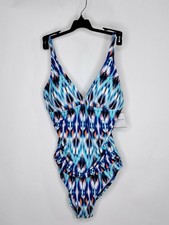 NWT Liz Claiborne Swim Suit Multicolor High Cut Elastic Fit Wide Strap 1 Piece
