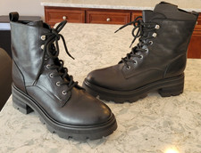 New Marc Fisher Boots Women's Black Leather Lucien Lace Up Combat Size 9.5 M