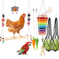 8PCS Chicken Toys for Coop Accessories, Chicken Swing, Xylophone, Chicken Mir...