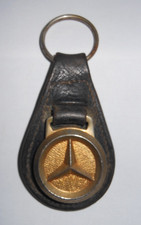 vintage mercedes gilded metal  Leather Keyring Key fob